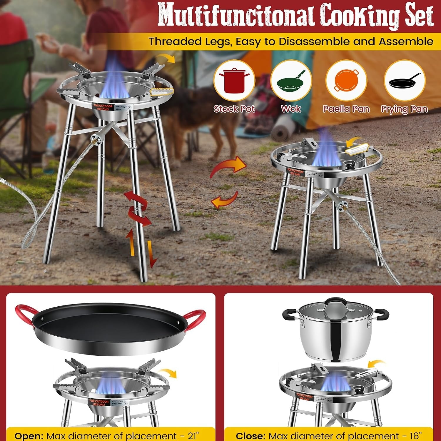 Nonstick Paella Pan Set with Burner & Stand