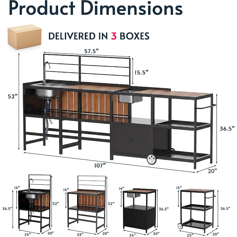 Aluminum Modular Outdoor Kitchen Kit with Sink