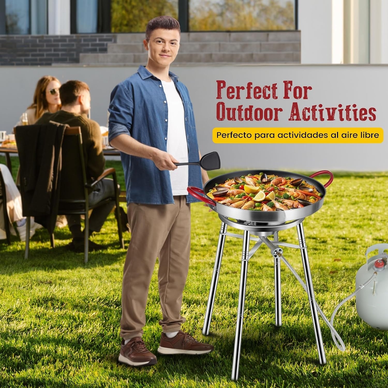 Nonstick Paella Pan Set with Burner & Stand