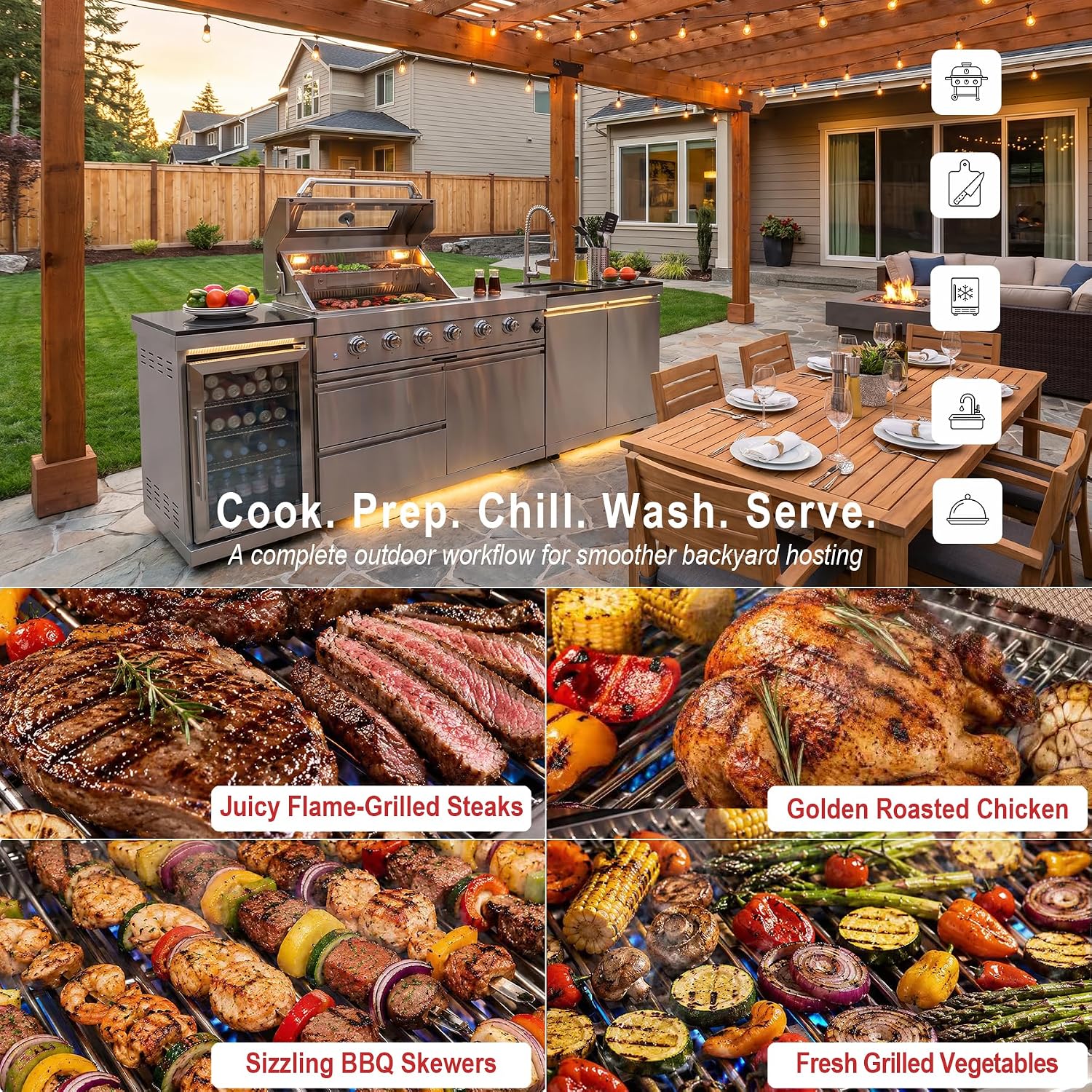 Stainless Steel Outdoor BBQ Grill Station