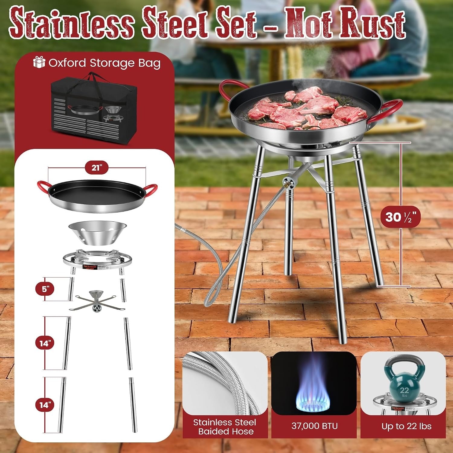 Nonstick Paella Pan Set with Burner & Stand