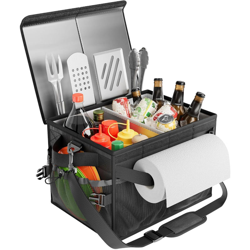Foldable BBQ Grill Caddy with Holder
